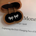 Silver Tone Double Loop Wire Ribbon Bow Stud Earrings For Women view 4