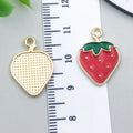 Enamel Zinc Alloy Red Strawberry Fruit Charm Pendant for Earrings Bracelets and Necklaces