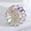 Round Iridescent Crystal Flower Brooch in Gold or Silver Tone view 7