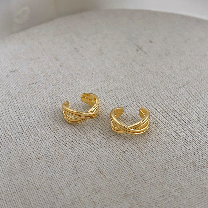 Gold Double Twisted Rope Open Ear Cuffs Clip Style