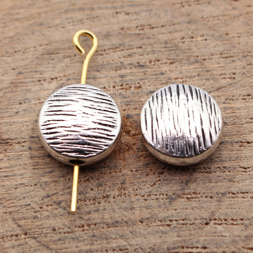 10x10x5.2mm 1.8g Multicolor Zinc Alloy Wood Grain Flat Round Loose Metal Beads for Bracelet Necklace DIY