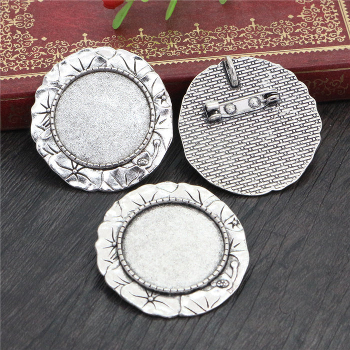 Round Pleated Edge Brooch Bezel Settings in Two Finishes