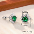 Silver Tone Green Round Stone Clear Halo Stud Earrings view 4