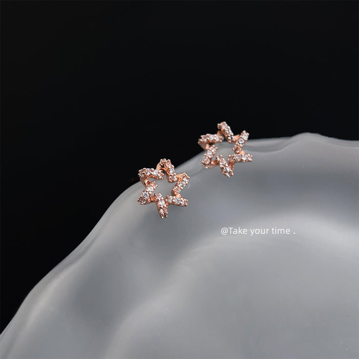 Rose Gold Open Flower CZ Pave Stud Earrings Hollow