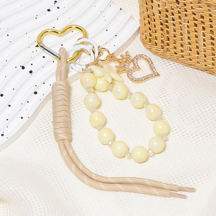 Beaded Heart Carabiner Keychain Phone Strap Bow Charm