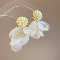 Chiffon Petal Flower Clip Earrings in Two Colors With Decorative Metal Accents view 6