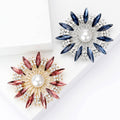 Crystal Sunburst Flower Brooch With Pearl Center for Jackets Scarves and Lapels view 2