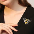 Enamel Bee Brooch Gold Tone Crystal Thorax Stripe Wings Pin view 2