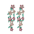 Multicolor Crystal Flower Vine Drop Earrings With Leaf Details view 5