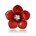 Red Enamel Five Petal Flower Brooch Crystal Center view 5