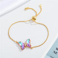 Gold Tone Faceted Crystal Butterfly Slider Bracelets in Five Colors view 6