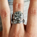 Antique Silver Embossed Hibiscus Open Wrap Ring Floral Alloy view 2