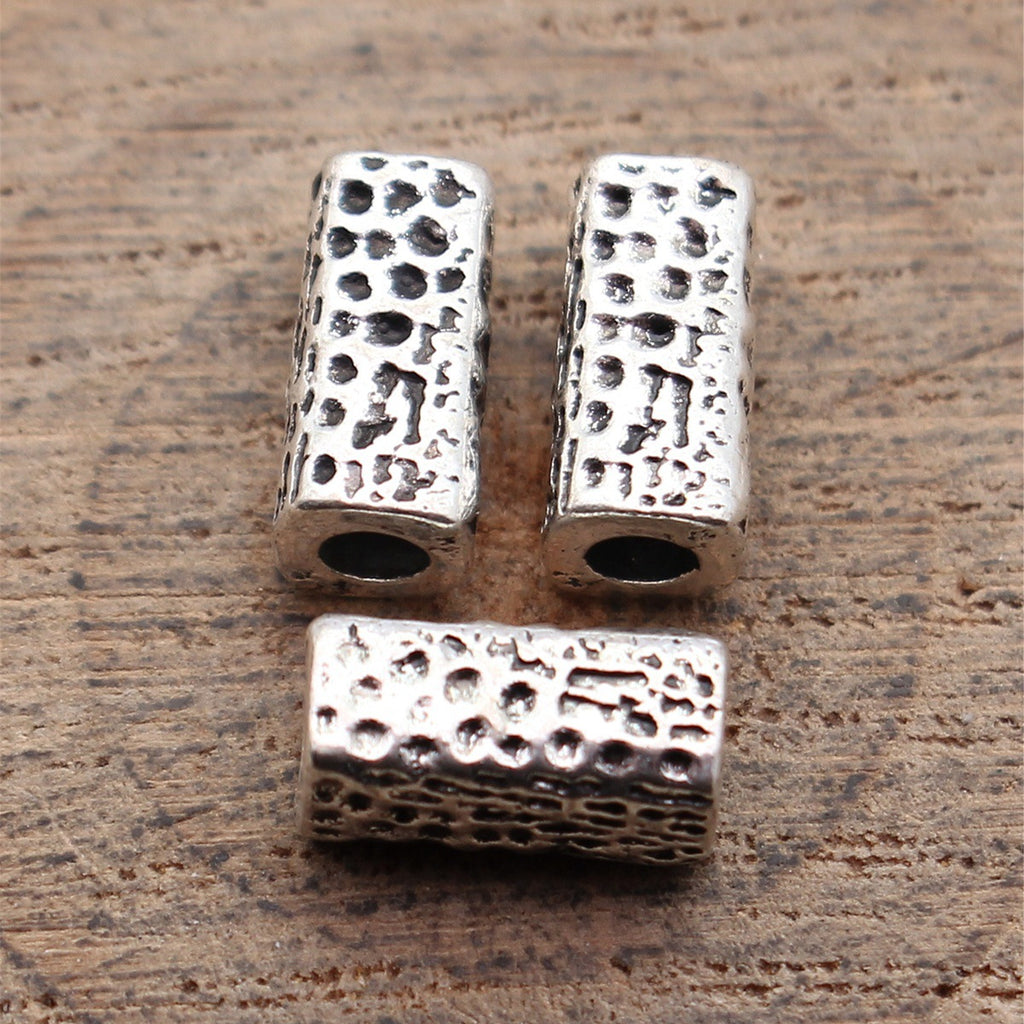 10x5.1x5mm 1g Antique Silver Zinc Alloy Hammered Square Bar Spacer Beads for Dreadlock Jewelry
