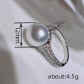 Silver Tone Large White Pearl Pave Shoulder Finger Ring view 4