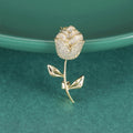 Long Stem Crystal Rose Brooch in Gold or Silver Tone view 1