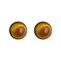 Gold Bezel Round Tiger Eye Cabochon Stud Earrings Warm Brown view 5