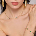 Green Zircon Station Necklace Bracelet Gold Or Steel Stainless view 3