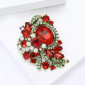 Antique Gold Hollow Floral Rhinestone Brooch Green Red Pin view 3