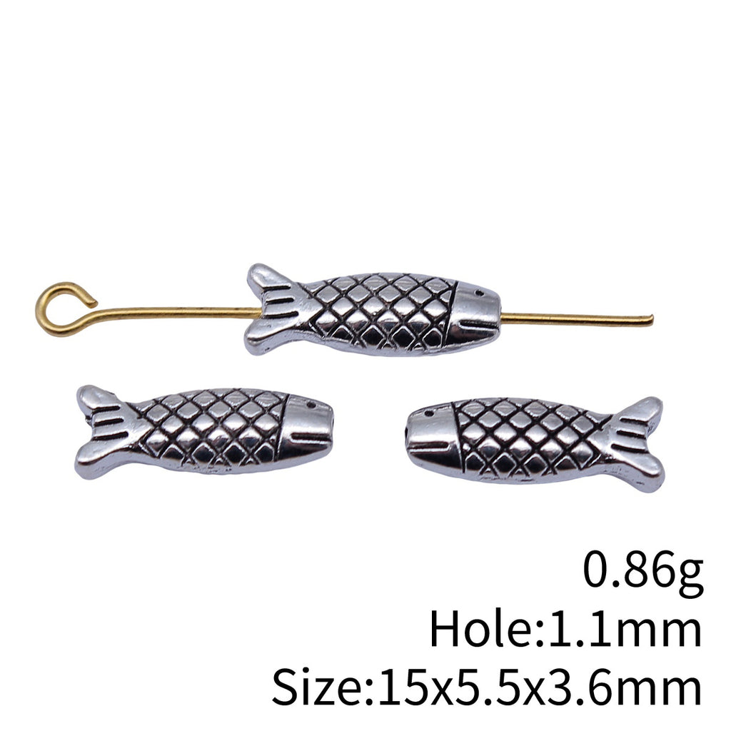 15x5.5x3.6mm 0.86g Antique Silver Zinc Alloy Fish Small Hole Beads for Bracelet Necklace DIY