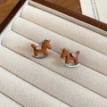 Brown Rocking Horse Hoop Earrings Decorative Jewelry Design view 6
