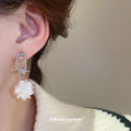 Crystal Rectangle and White Floral Drop Earrings for Women view 3