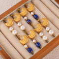 Gold Fan Shell Drop Earrings Pearl Natural Stone Styles view 4