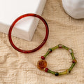 Rose Bamboo Bead Bracelet and Red Bangle Two Piece Set view 3
