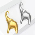 Polished Long Trunk Elephant Brooch in Gold and Silver Tones view 2