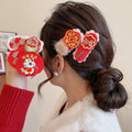 Red Embroidered Blessing Duckbill Hair Clips Five Motifs view 1