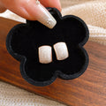 Gold Tone Framed Cat Eye Stud Earrings in Two Shapes view 7