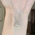 Silver-Tone Cherry Pendant Necklace with Pearl Beads and Leaves view 2