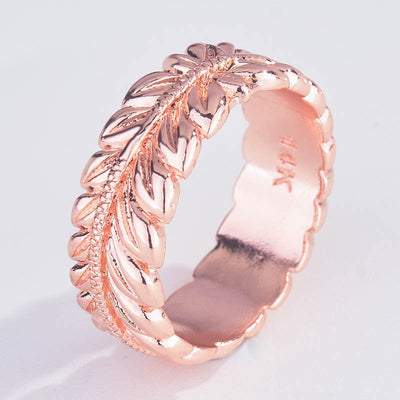Wheat Leaf Engraved Wide Band Ring In Three Metal Tones - front product view