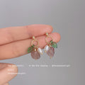 Gold Tone Green Leaf Pink Flower And White Pearl Stud Earrings view 4