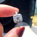 Cushion Halo Crystal Ring with Pavé Silver Tone Band view 1