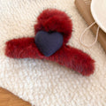 Faux Fur Heart Claw Clip Soft Plush Hair Clamp 2 Colors view 6