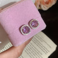 Square Halo Crystal Stud Earrings In Three Pastel Colors view 6