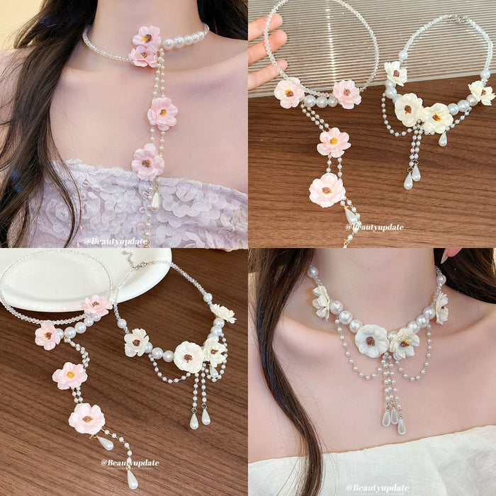 Floral Pearl Strand Necklaces in Two Designs Statement Jewelry Design