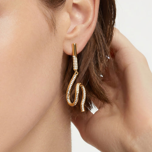 Display view of long crystal wave drop earrings in main image 2.