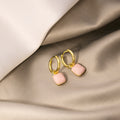 Gold Huggie Hoop Earrings Enamel Heart Square Charm Drop view 2