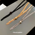 Layered Cord and Chain Tassel Pendant Necklace with Polished Metal Details view 2