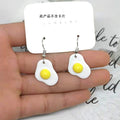 Silver Tone Irregular White Fried Egg Resin Hook Earrings view 2
