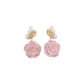 Pink Rose Butterfly Stud Earrings Coral Bead Rose Necklace Two Styles view 5