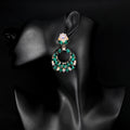 Green Gold Tone Circular Loop Openwork Crystal Two Designs Metal Dangle Earrings view 3