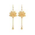 Gold Lotus Flower and Ball Chain Tassel Hook Earrings view 5