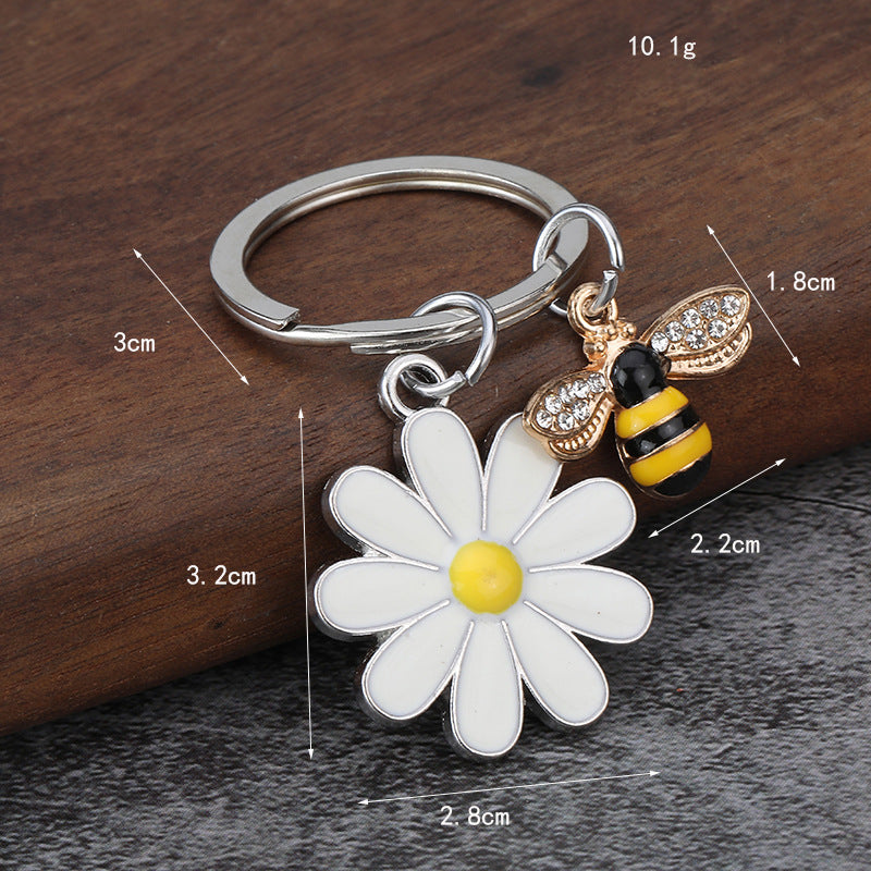 Bee Daisy Zinc Alloy Flower Keychain Bag or Car Charm