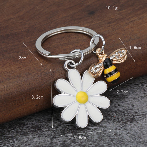 Bee Daisy Zinc Alloy Flower Keychain Bag or Car Charm