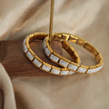 Stretch Square Link Bracelets Pavé Crystal Panels Gold Steel view 3
