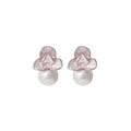 Pale Pink Flower Pearl Look Long Dangle Stud Earrings view 5