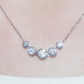 Silver Tone Five Round Bezel CZ Geometric Pendant Necklace view 2