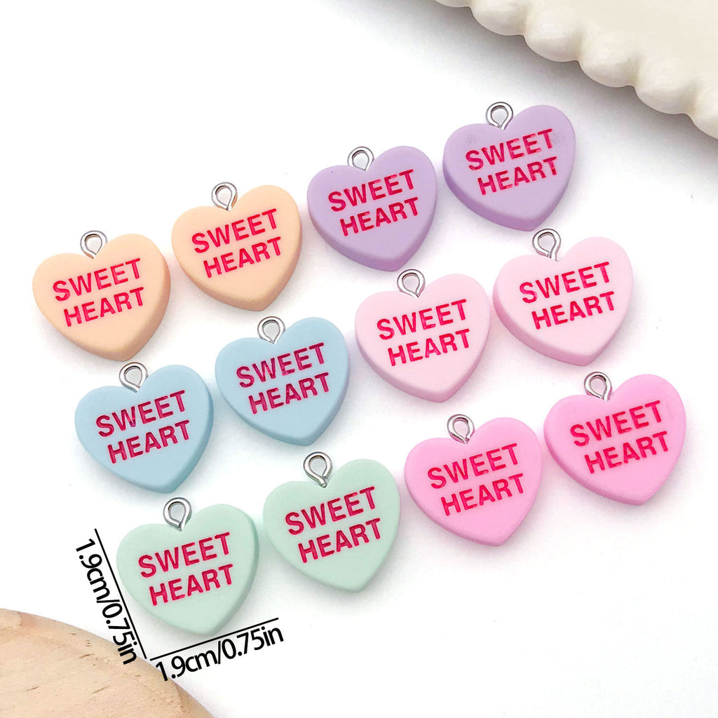 Resin Colorful Letter Heart charm pendants for DIY necklace keychain jewelry making